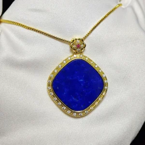 Lapis Lazuli Protection & Intuition Talisman Pendant — natural Lapis Lazuli tablet set in gold-plated frame with pave accents by Meruisa Crystal