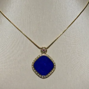 Lapis Lazuli Protection & Intuition Talisman Pendant — natural Lapis Lazuli tablet set in gold-plated frame with pave accents by Meruisa Crystal