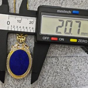 Lapis Lazuli Talisman Pendant — natural oval polished Lapis Lazuli tablet set in gold-plated bezel with micro-pave accents and stone cluster crown by Meruisa Crystal