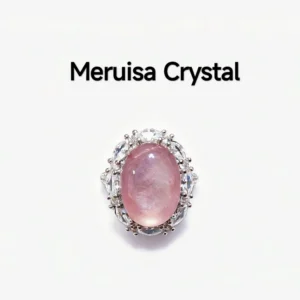 Home Lepidolite Serenity Crown Ring — 19mm natural blush-toned Lepidolite cabochon set in brilliant-cut diamond halo by Meruisa Crystal