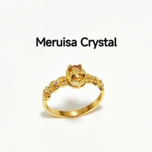 Natural brilliant-cut Citrine set in gold-plated sterling silver ring with lace-inspired filigree and pave accents by Meruisa Crystal