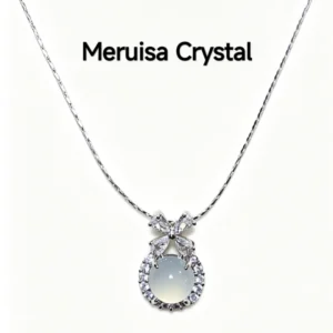 Milky Chalcedony Pendant — natural milky chalcedony with zirconia bow and halo by Meruisa Crystal
