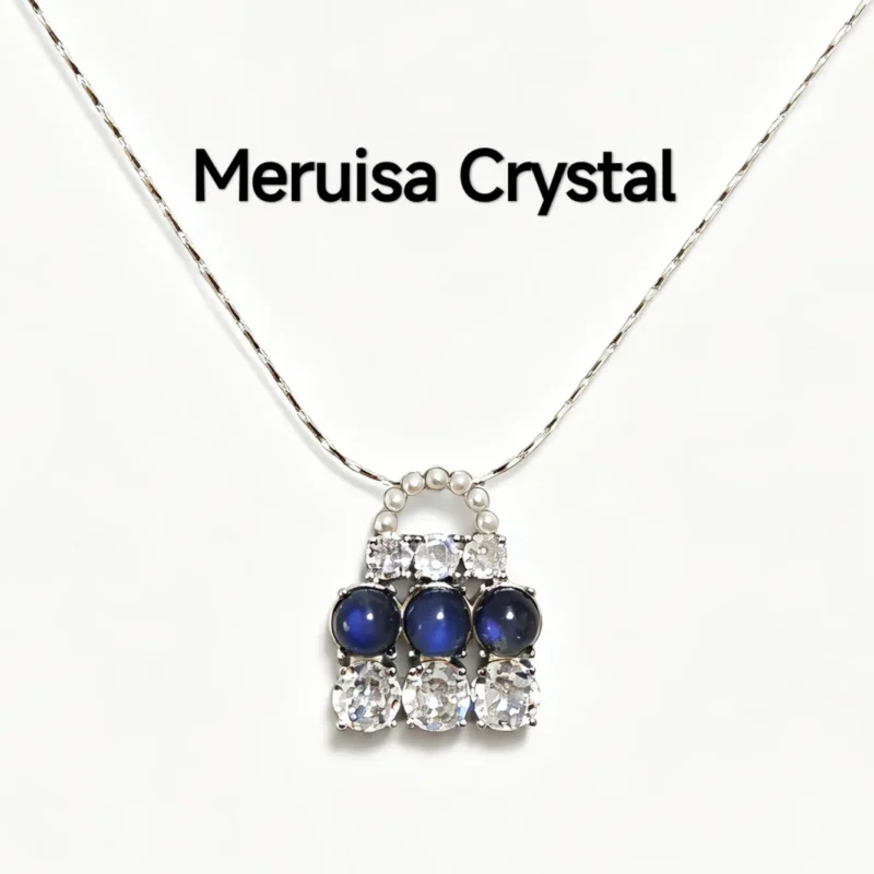 Azure Clutch Blue Moonstone Pendant — natural oval cabochon Blue Moonstones and sparkling accents set in silver-plated copper by Meruisa Crystal