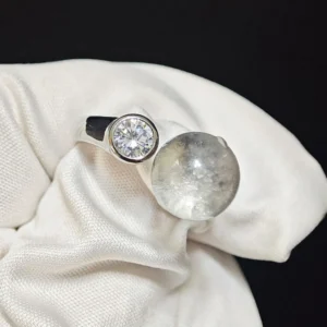 Clear Quartz Energy Amplifier Ring — natural clear quartz sphere ring with CZ accent and silver-plated copper band by Meruisa Crystal