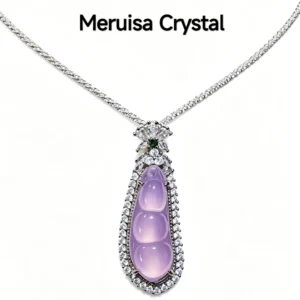 Purple Chalcedony Pea Pendant — natural purple chalcedony pea pod with full zirconia accents on silver setting by Meruisa Crystal