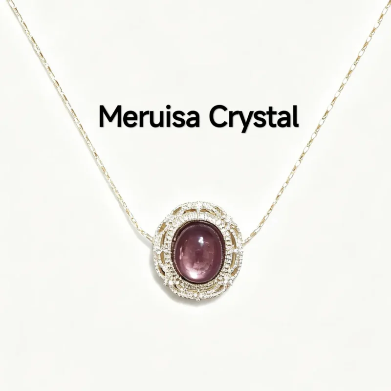 Lepidolite Intuition & Inner Fire Pendant — natural cabochon Lepidolite set in silver-plated copper filigree by Meruisa Crystal