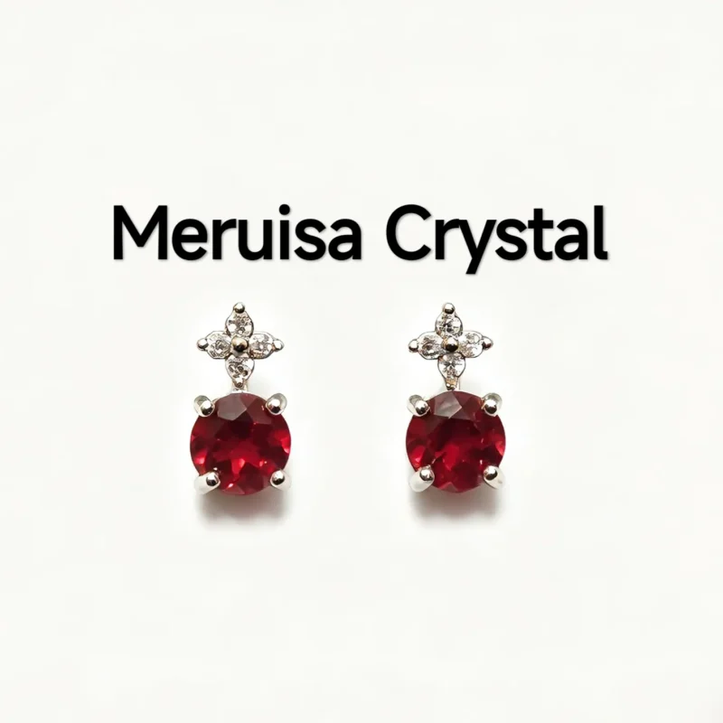 Garnet Vitality & Protection Flower Stud Earrings in 925 sterling silver with pavé zirconia by Meruisa Crystal