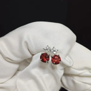 Garnet Vitality & Protection Flower Stud Earrings in 925 sterling silver with pavé zirconia by Meruisa Crystal