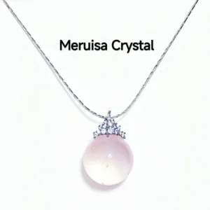 Meruisa Crystal出品：粉晶療癒淨化圓珠吊墜/項鍊：天然 18.3mm 拋光粉晶圓珠，搭配微碎鑽帽托。