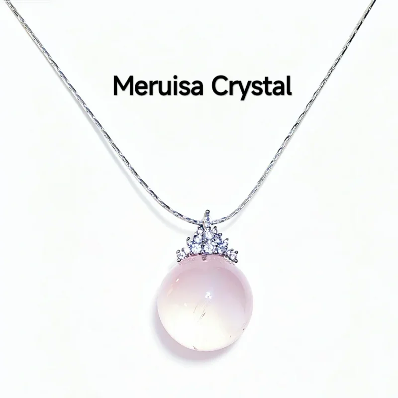 Rose Quartz · Healing & Purifier Sphere Pendant/Necklace — natural 18.3mm polished round rose quartz bead with micro‑pave diamond cap by Meruisa Crystal