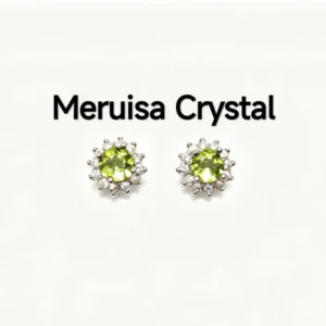 Green Peridot Sunflower Stud Earrings with Zircon Halo in 925 Sterling Silver by Meruisa Crystal