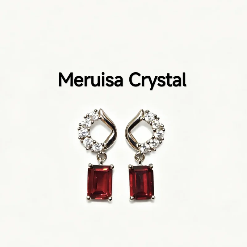 Garnet Drop Earrings — natural rectangular Garnet set in sterling silver with pave accents by Meruisa Crystal