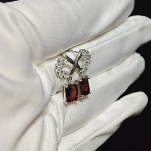 Garnet Drop Earrings — natural rectangular Garnet set in sterling silver with pave accents by Meruisa Crystal