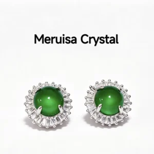Sunflower Radiance Green Chrysoprasey Stud Earrings — natural green chalcedony with zirconia halo on S925 silver by Meruisa Crystal
