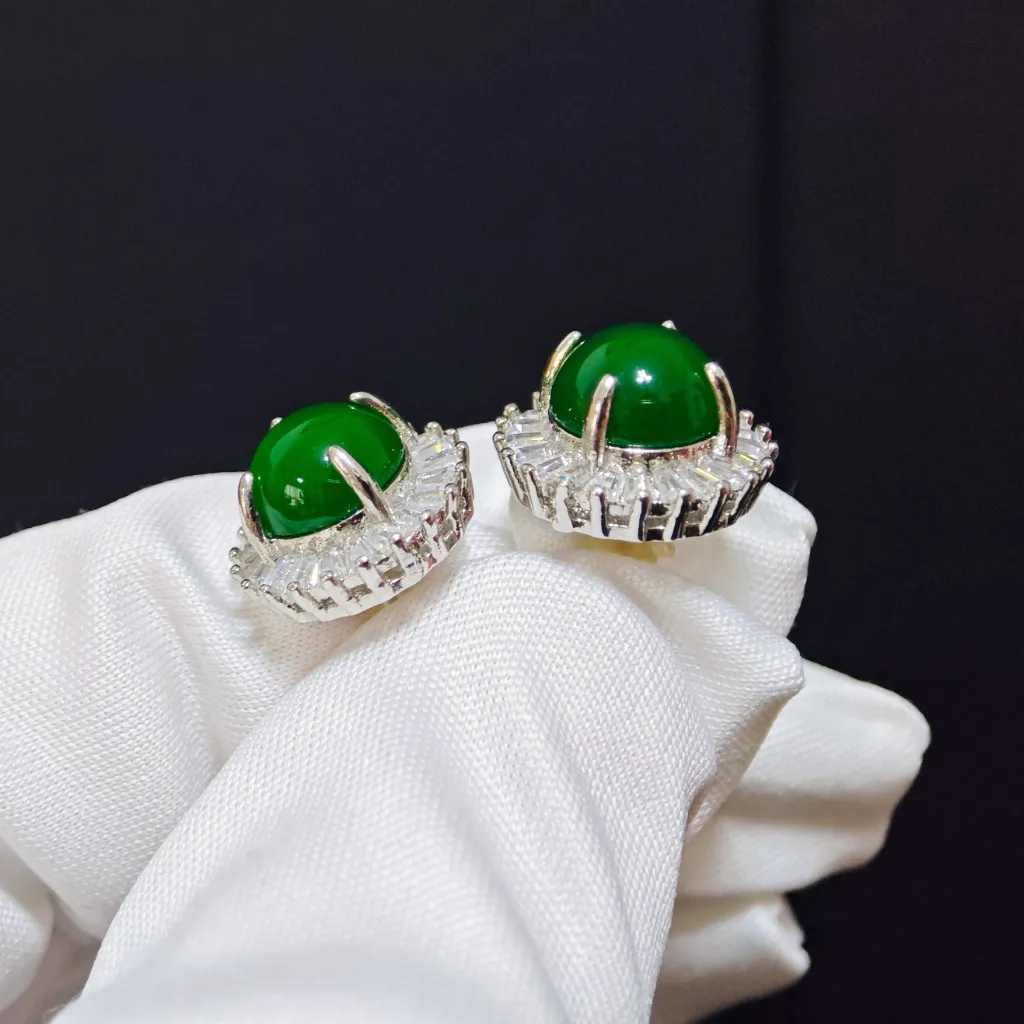 Green Chrysoprasey · Joy & Renewal Stud Earrings Sunflower Radiance Green Chrysoprasey Stud Earrings — natural green chalcedony with zirconia halo on S925 silver by Meruisa Crystal