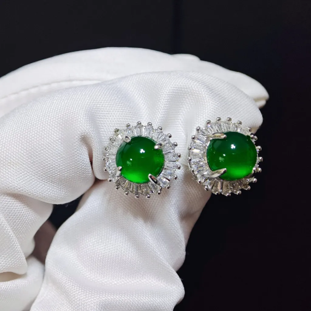 Green Chrysoprasey · Joy & Renewal Stud Earrings Sunflower Radiance Green Chrysoprasey Stud Earrings — natural green chalcedony with zirconia halo on S925 silver by Meruisa Crystal