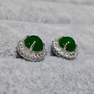 Sunflower Radiance Green Chrysoprasey Stud Earrings — natural green chalcedony with zirconia halo on S925 silver by Meruisa Crystal