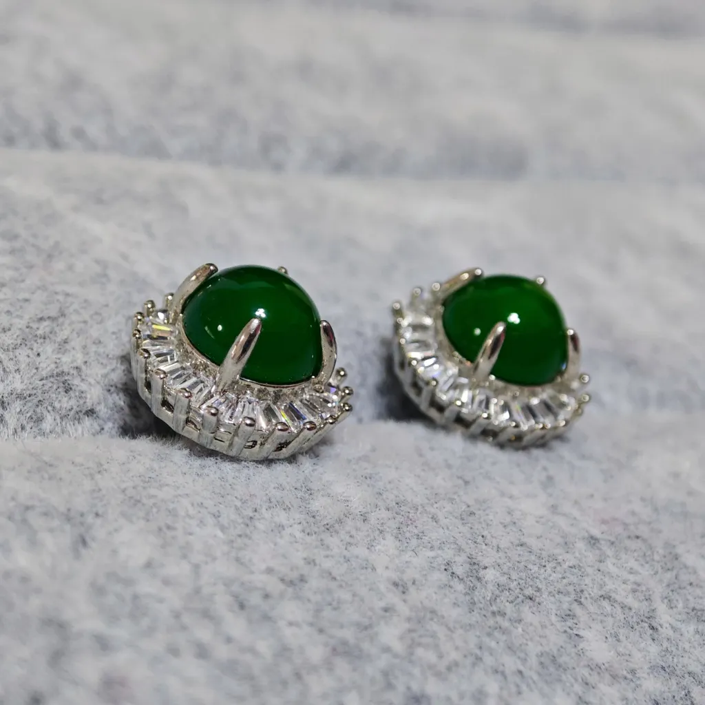 Green Chrysoprasey · Joy & Renewal Stud Earrings Sunflower Radiance Green Chrysoprasey Stud Earrings — natural green chalcedony with zirconia halo on S925 silver by Meruisa Crystal