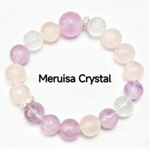 Trio of Light Bracelet — 10.9mm beaded bracelet with natural Milky Quartz, Rose Quartz, and Lavender Amethyst, featuring a 13.1mm Lavender Amethyst crown bead by Meruisa Crystal