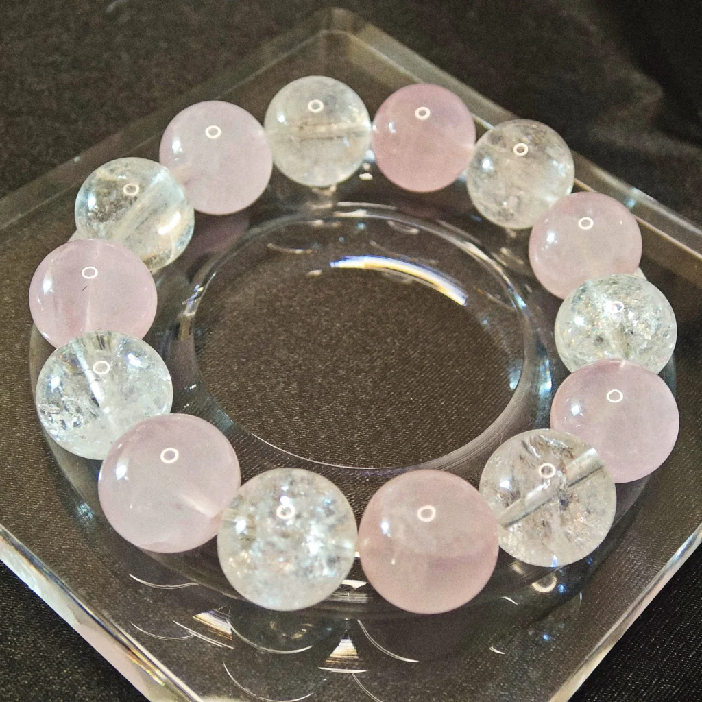 Love Symphony · Love & Clarity Bracelet & Necklace Set White-Azeztulite-Rose-Quartz-Bracelet-Necklace-Set-Heart-Clasp-Meruisa-Crystal