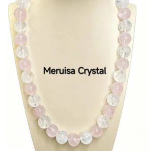 White-Azeztulite-Rose-Quartz-Bracelet-Necklace-Set-Heart-Clasp-Meruisa-Crystal