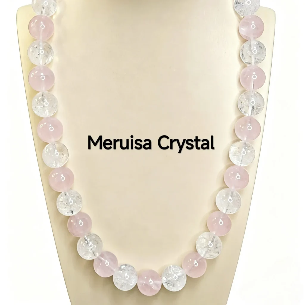 Love Symphony · Love & Clarity Bracelet & Necklace Set White-Azeztulite-Rose-Quartz-Bracelet-Necklace-Set-Heart-Clasp-Meruisa-Crystal