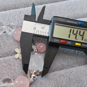 Wild Bloom Bracelet — mixed Rose Quartz rounds, Clear Quartz free‑forms, and White Phantom crown with silver butterfly charm by Meruisa Crystal