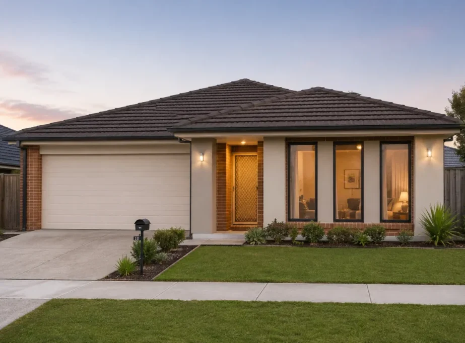 A peaceful suburban Australian home at sunset, representing reflection, remembrance, and rediscovering the path of intention and manifestation at About page of Meruisa Crystal