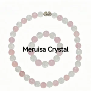 White-Azeztulite-Rose-Quartz-Bracelet-Necklace-Set-Heart-Clasp-Meruisa-Crystal